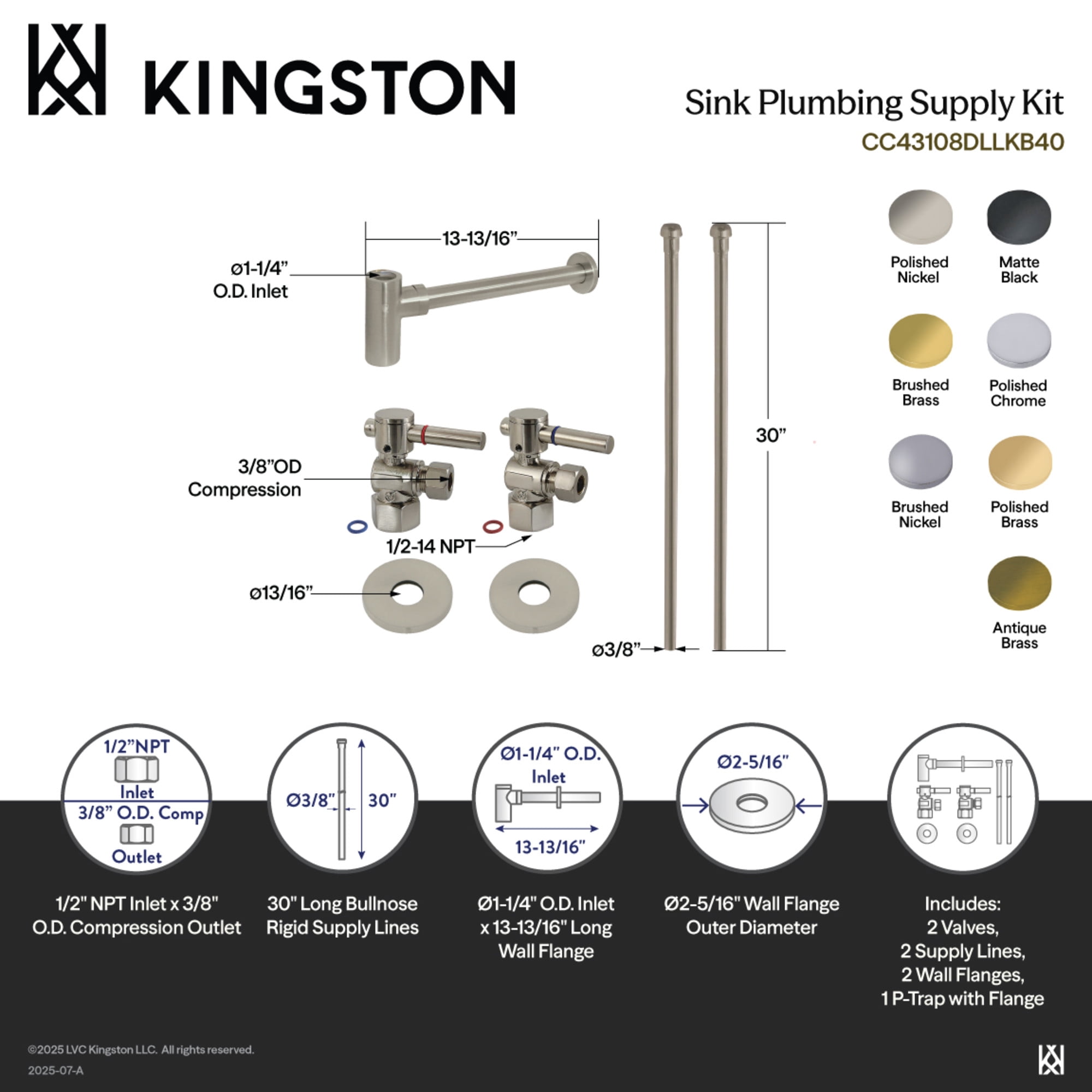 Kingston Brass CC43107DLLKB40 Trimscape Modern Plumbing Sink Trim Kit with Bottle Trap in Brushed Brass