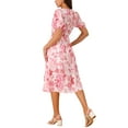 thumbnail image 3 of INSPIRE CHIC Robe Midi Bohème Fluide pour Femme d'Été à Fleurs, Manches Bouffantes, Col Rond, Taille Découpée, Rose m, 3 of 4