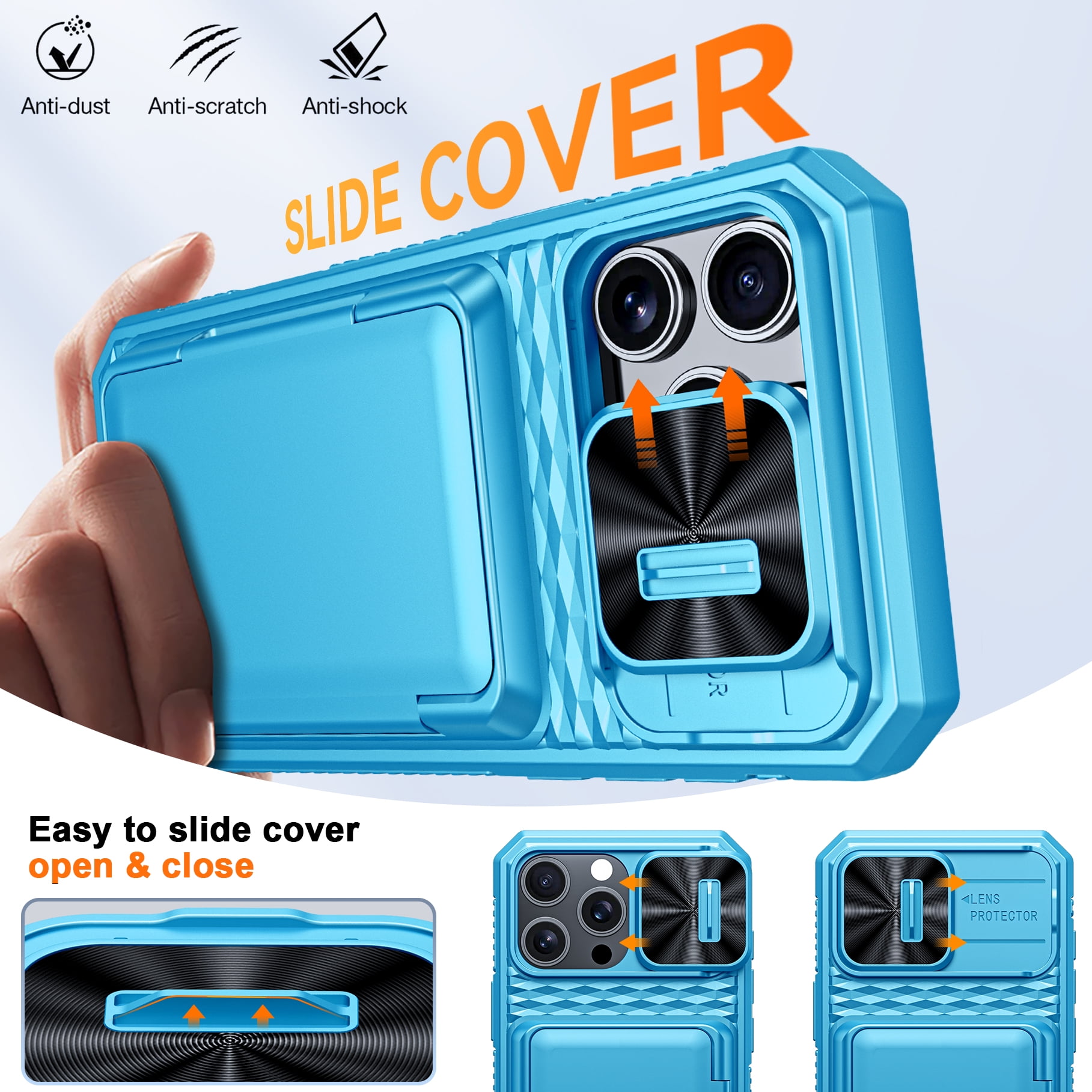 Vizvera for iPhone 16 Pro Max Case Wallet RFlD [Cards Holder][Camera Control][Camera Cover] Full Body Rugged Shockproof Silicone Protective Phone Case for iPhone 16 Pro Max-Light Blue