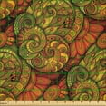thumbnail image 2 of Ambesonne Paisley Fabric by the Yard Microfiber, Art Deco Oriental Flowers, 1 Yard, Reseda Green Orange, 2 of 2