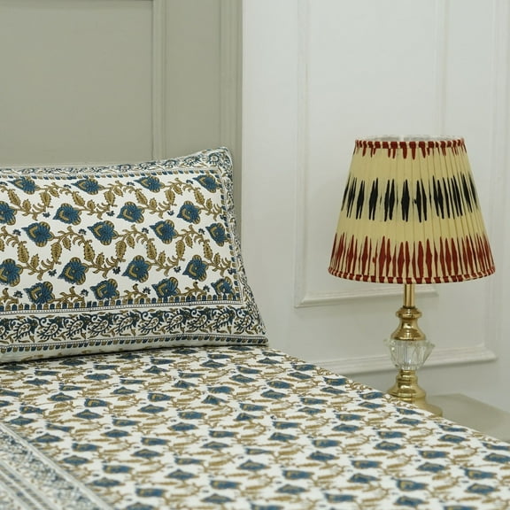 Fabdivine 100% Cotton Traditional Design Handmade Block Floral Printed 90x82 Inch Full Size Bedsheet Soft Bedcover with 2 Pillow Cover Decorative for Bedroom (Madhubala-Dark Blue)