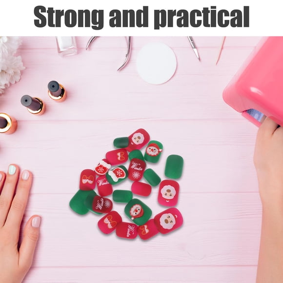 WEUVEB 1Set Removable Christmas Press on Nails Short Almond Shape for Festive Party Nail Decoration
