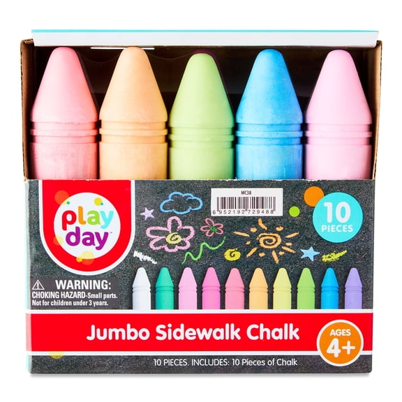 Play Day Jumbo Multicolor Sidewalk Chalk, 10 Count
