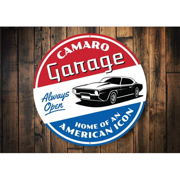 Camaro Car Garage Novelty Sign, Metal Wall Decor - 12" Round