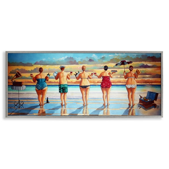 Stupell Industries Tropical Beach Friends Coastal Summer Fun Gray Framed Giclee Art, 24 x 10, by Ronald West