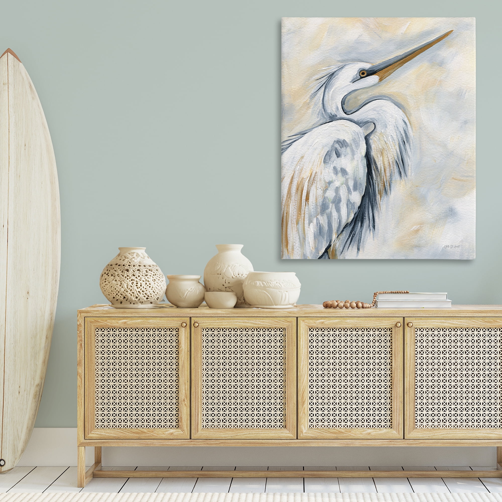 Stupell Industries Muted White Egret Animals & Insects Painting Gallery Wrapped Canvas Art Print Wall Art, 36 x 48