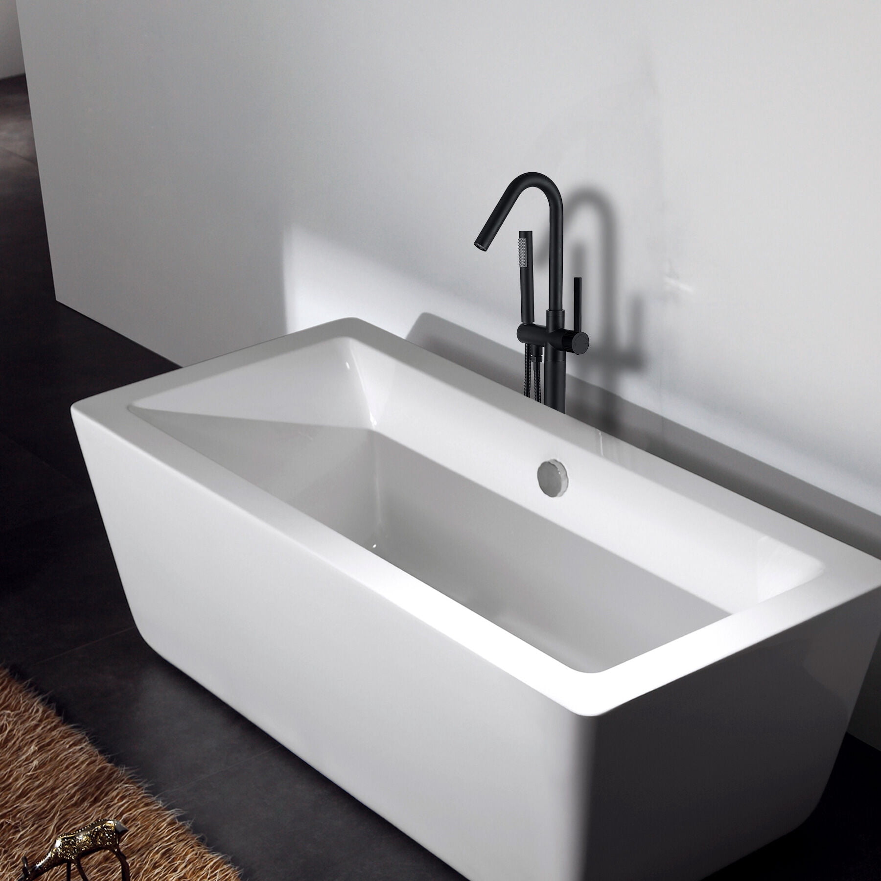 Freestanding Bathtub Faucet, Freestanding Bathtub Faucet with Hand Shower, Matt Black Freestanding Tub Filler,Metal Standalone Tub Faucet, Bath & Faucets Freestanding Tub Faucets