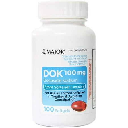 Major DOK Stool Softener Softgels 100mg 100 Softgel Per Bottle 6-Pack