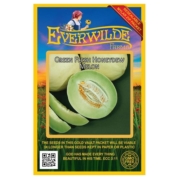 Everwilde Farms - 50 Green Flesh Honeydew Melon Seeds - Gold Vault Jumbo Bulk Seed Packet