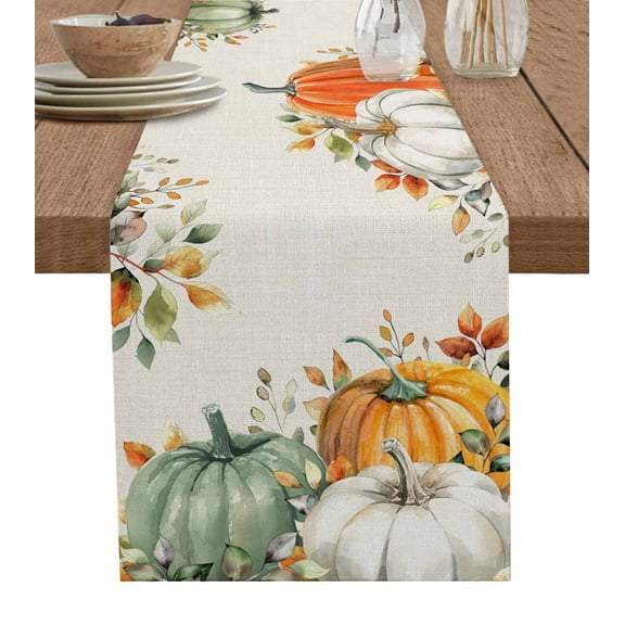 Sage Green Fall Burlap-Cotton Table Runner 72 Inches Long,Pumpkins Weeping Botanical Thanksgiving Rustic Farmhouse Table Runners,Outdoor Dining Tablecloths Decor for Baby Shower Party Wedding 16x72