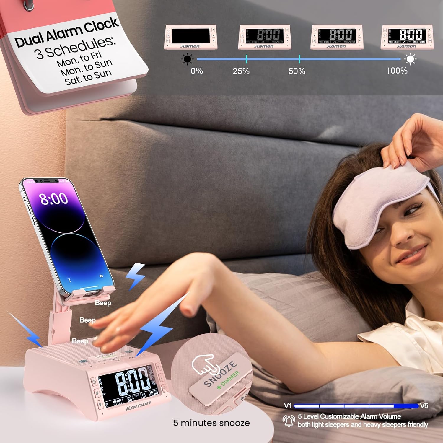 RGHJAR-Gifts for Men Women,Cell Phone Stand with Wireless Bluetooth Speaker,Adjustable Cool Tech Kitchen Gadgets,Unique Birthday Gift Idea for Him, Husband, Boyfriend（Pink）