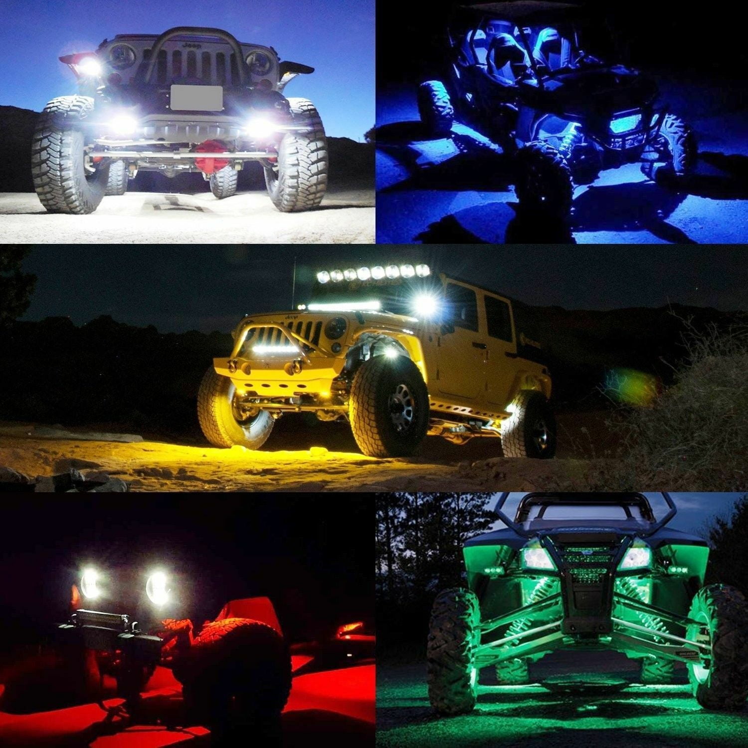 LY8 6 Pods LED Rock Lights Green Waterproof underglow LED Neon Underbody Fender Lights for Jeep Off Road Truck Car ATV SUV Boat Under Body Glow LED Lighting Lamp 