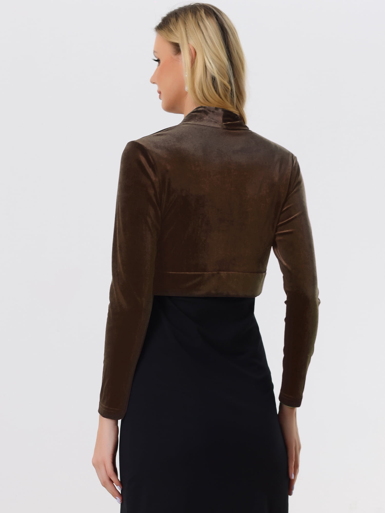 DARING DIVA Women's Velvet Open Front Cropped Bolero Cardigan L Dark Brown