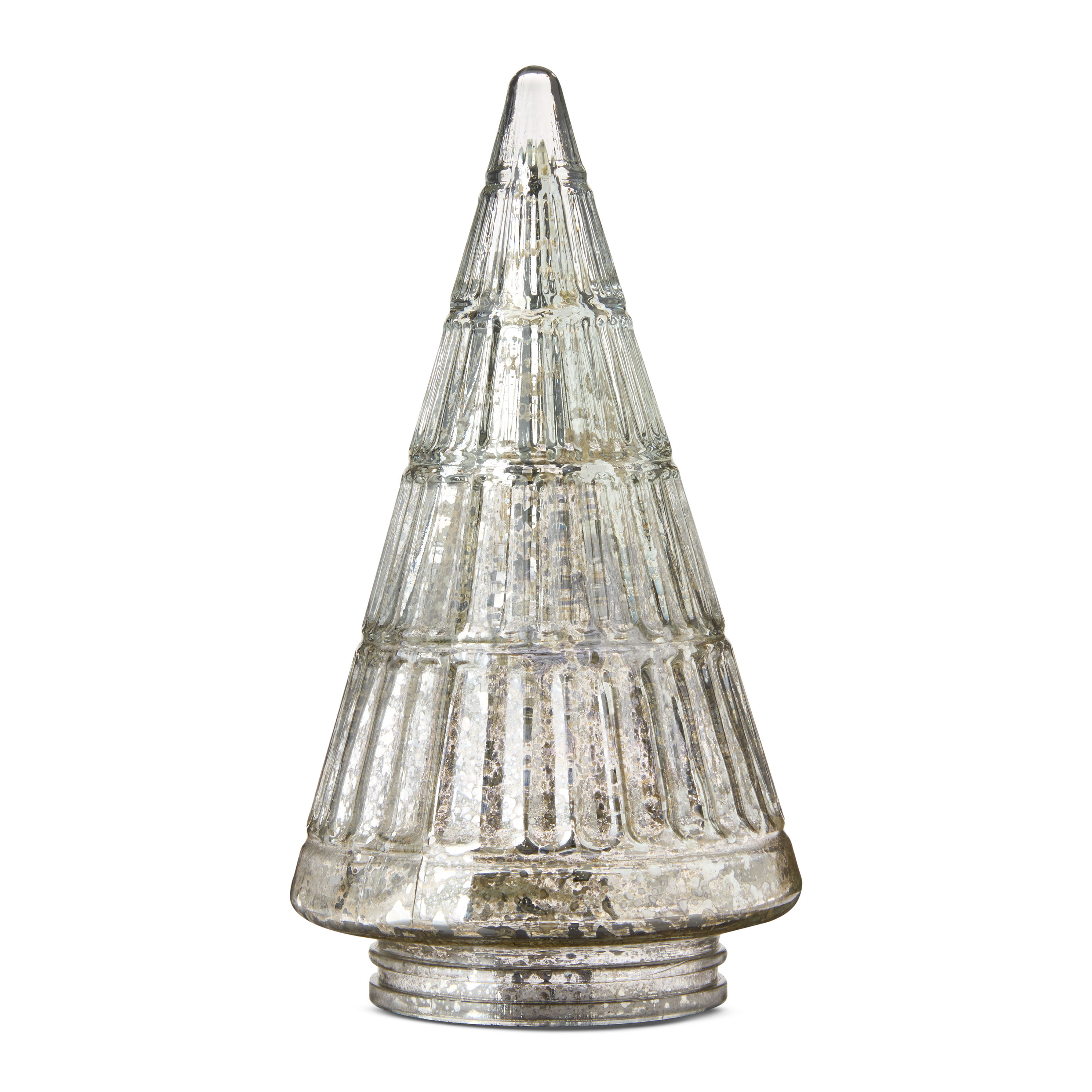 Glass Ribbed Christmas Tree Tabletop Decoration, Silver, 7.9", by My Texas House
