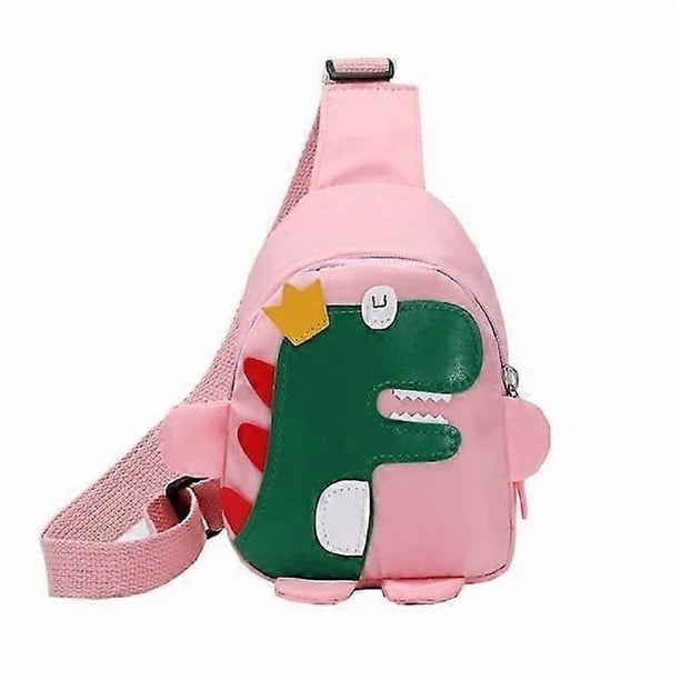 Cute Little Dinosaur Chest Backpack Portable Cartoon Shoulder Bag for Kids with Adjustable Strap Pink