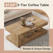 Fnova 47 Farmhouse Coffee Tabl, 2-Tier Rectangular Accent Center Tea Cocktail Table with Storage for Living Room