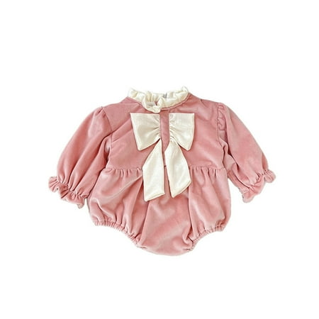 

Baby Romper Babys Girls Patchwork Bow Tie Spring Winter Long Sleeve Ruffle Romper Bodysuit Clothes
