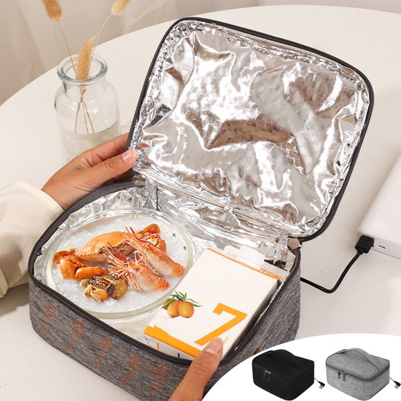 Xihbxyly Fiambrera Portátil con Calentador de Alimentos, Alimentada Por Usb, Diseño Aislante a Prueba de Fugas, Ideal para La Oficina y El Exterior, Tamaño Compacto (21 X 16 X 8 Cm), Asa Suave, Gris
