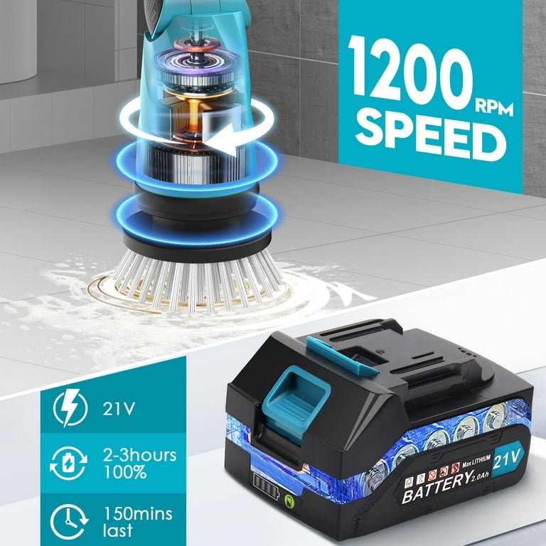 Electric Spin Scrubber with Battery , Cordless Cleaning Brush with Smart  Display, Electric Tile Floor Scrubber with 8 Brushes, Powerful Shower
