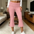 thumbnail image 2 of Lumtrix Women's Flare Capri Leggings Fold Over Low Rise Yoga Pants Slim Fit Soft Capris Workout Lounge Legging Pink M, 2 of 8