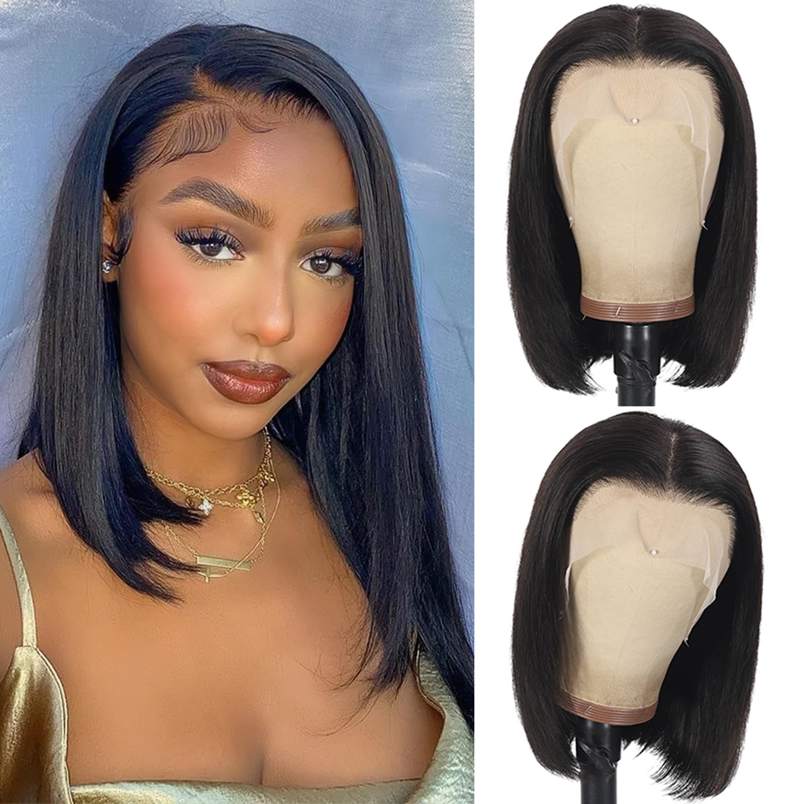 13x4 HD Lace Front Bob Wig Human Hair Glueless Pre-Plucked Straight 12 main image 2