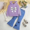 thumbnail image 2 of Toddler Baby Girls Fall Winter Sweatsuit Clothes Pullover Outfits Long Sleeve Hoodie Top and Long Denim Flare Pants Set 2t 3t 4t 5t 6t Hoodie Sets,6-7 Years,Purple, 2 of 9