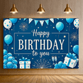 thumbnail image 5 of Blue Themed Happy Birthday Banner with Balloons Stars Gifts and Fireworks Party Decoration Backdrop Photography Props for Birthday Parties Family Celebrations Indoor Events and Photo Booths, 5 of 7