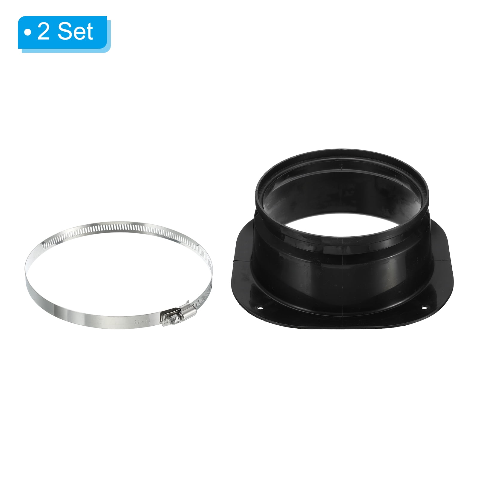 Uxcell 6" Duct Connector Flange 2 Pcs Dryer Vent Wall Plate Square to Round with Clamp for Air Cooling Ventilation Black