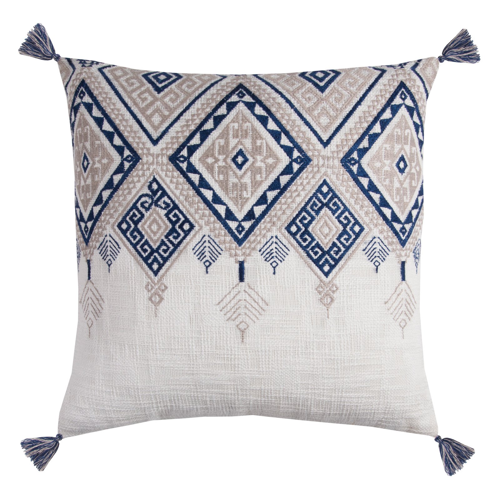 Rizzy Home Decorative Poly Filled Throw Pillow Tribal Aztek With Tassels 20"X20" Brown