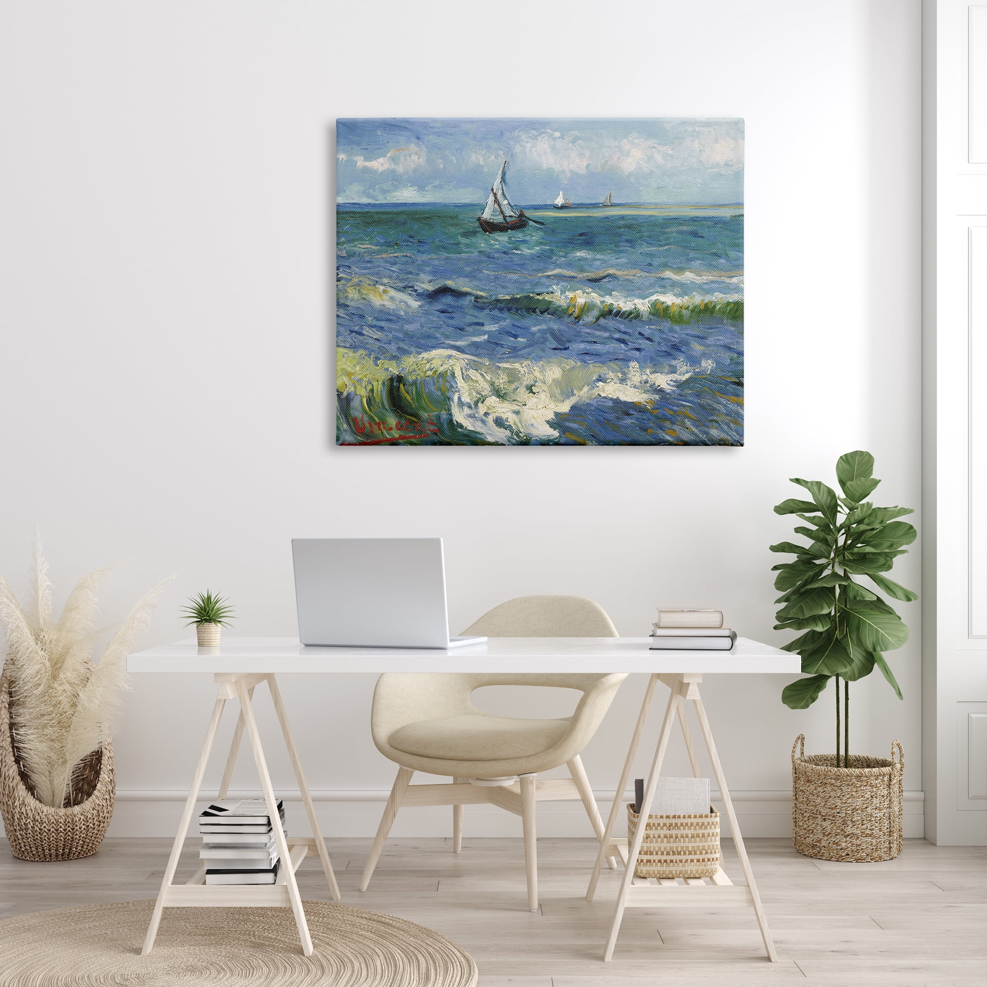 Stupell Industries The Sea at Les Saintes-Maries-de-la-Mer Vincent van Gogh Painting Painting Gallery Wrapped Canvas Print Wall Art, Design by one1000paintings