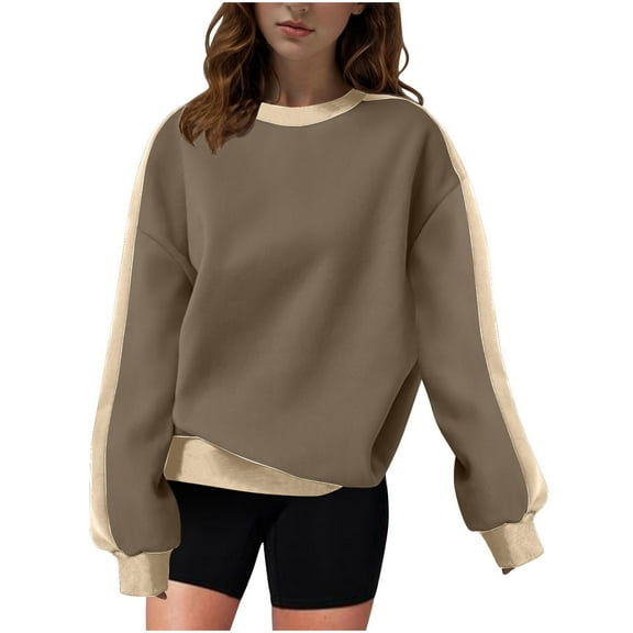Annhoo Womens Long Sleeve Sweatshirts Crew Neck Color Block Hooded Pullover Trendy Loose Tops Fall Winter Clothes Outfits