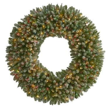 Nearly Natural 5ft. Giant Flocked Artificial Christmas Wreath with 280 Multicolored Lights and Pine Cones, Green