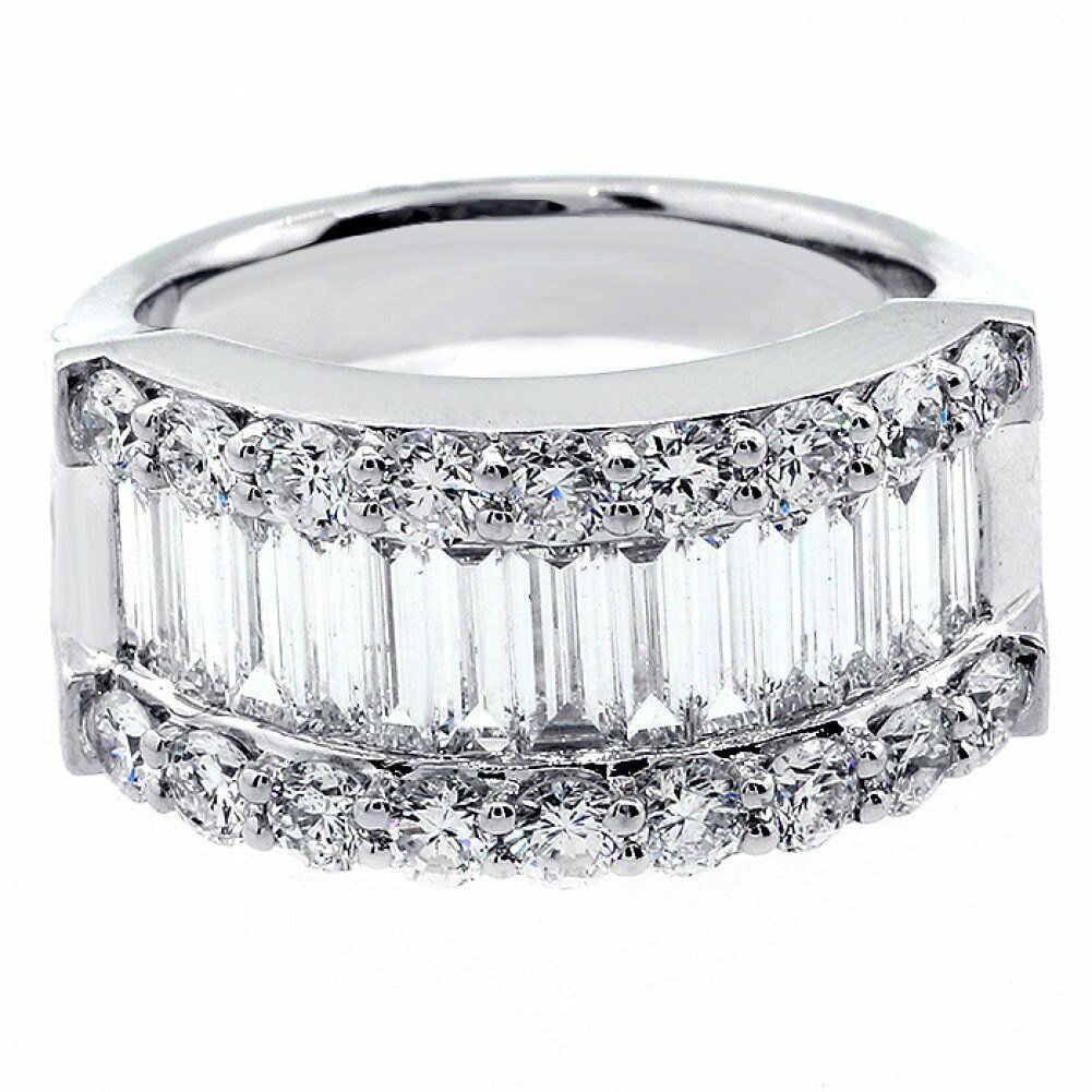 HeartsAndYou 3ct Baguette Cut Moissanite Cluster Cocktail Engagement Ring for Women 18k White Gold over Silver