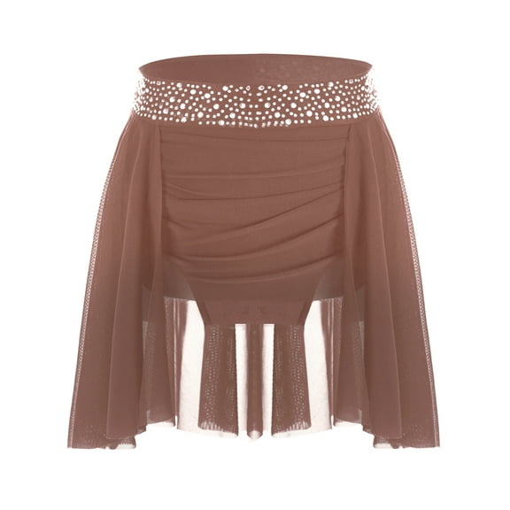 TTAO Kids Girls Ballet Dance Chiffon Wrap Skirt Pull-On Skirt Ruched Irregular Dance Skirt Performance Dancewear Dusty Pink 6