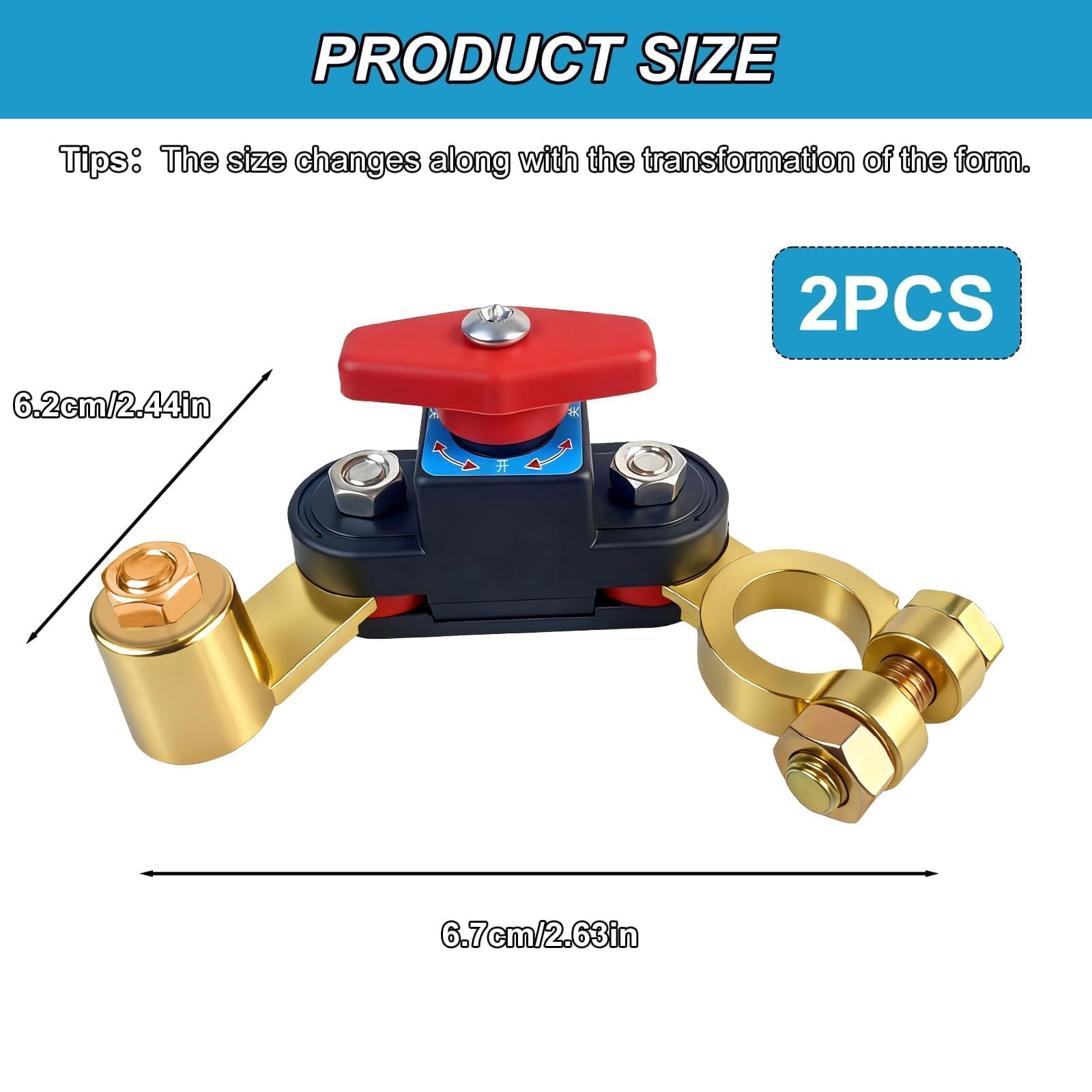 Universal Battery Disconnect Switch with Leak Protector, Pure Copper 12V-24V Car Power Cut-Off Breaker, Adjustable Terminals for Truck, Boat, RV
