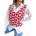 thumbnail image 4 of hirigin Valentine's Day Women Heart Print Sweater Vest V-Neck Sleeveless Knit Vests Knitwear Streetwear, Red, Large, 4 of 7