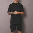 thumbnail image 2 of Stamzod Men Short Sets Outfits 2PC Fashion Solid Color Short Sleeve Tshirts and Cargo Shorts Set Daily Casual Loose Summer Short Sets for Men Black B XXL, 2 of 9