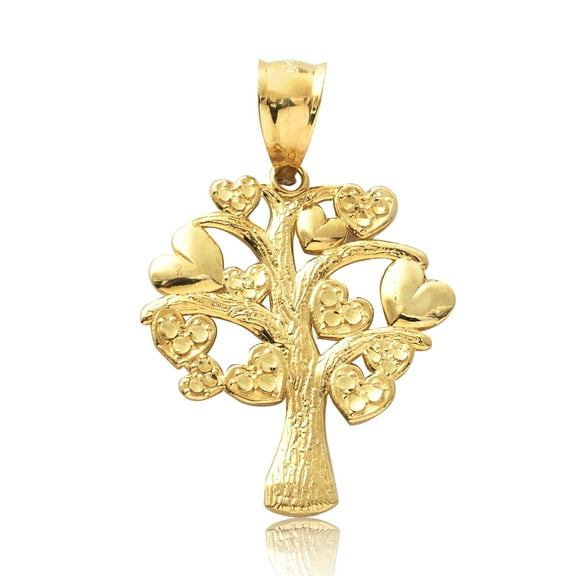 LOVEBLING 10k Yellow Gold Tree Heart Pendant (1.30" x 0.85")
