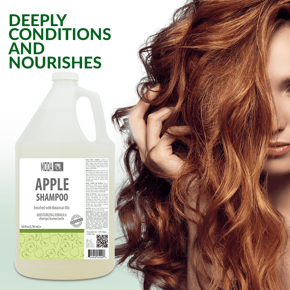 MODA - Moisturizing Shampoo for All Hair Types, Apple, 128 Oz, Professional - Deeply Cleanses and Conditions, Strengthens, Restores and Shine your Hair - With Glycerin, Keratin, Collagen
