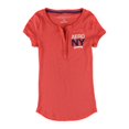 thumbnail image 2 of Aeropostale Mujeres Ribbed NY Henley Shirt, Naranja, X-Large Aeropostale henley, 2 of 2