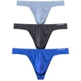 thumbnail image 2 of TANBOM Men's Bulge Pouch Breathable Lightweight Thong, Light Gray/Dark Gray/Blue, 3-Pack, L, 2 of 6