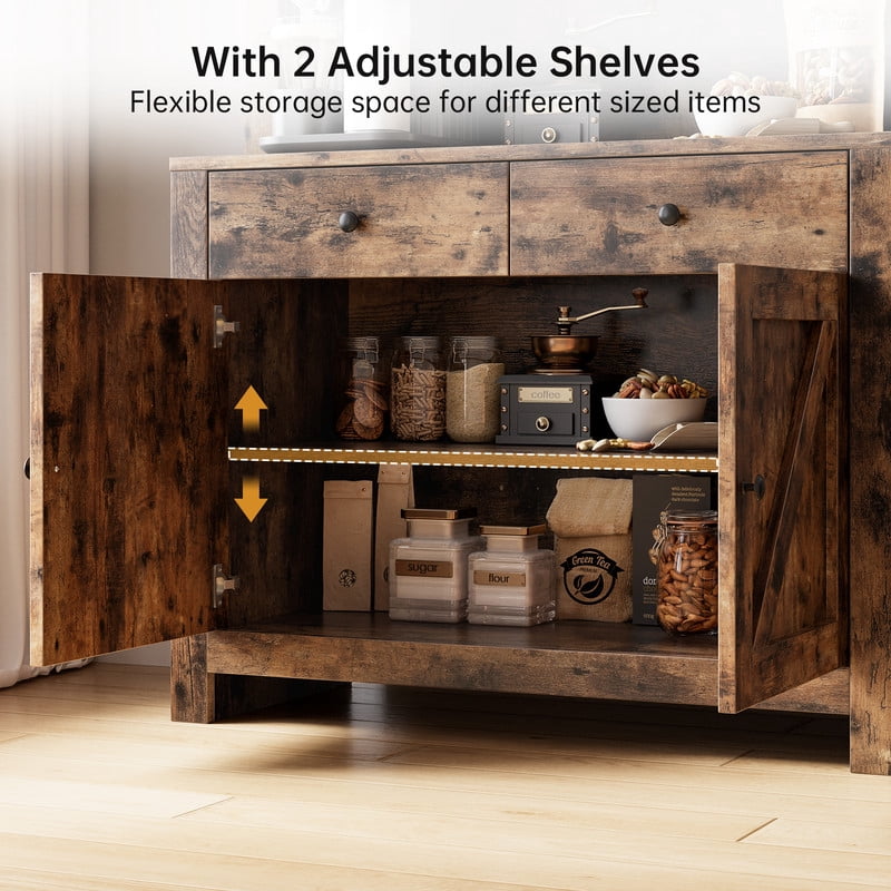 Garvee Kitchen Pantry Cabinet with Microwave Stand, Freestanding Hutch with Buffet Storage, Tall Adjustable Shelves, Brown
