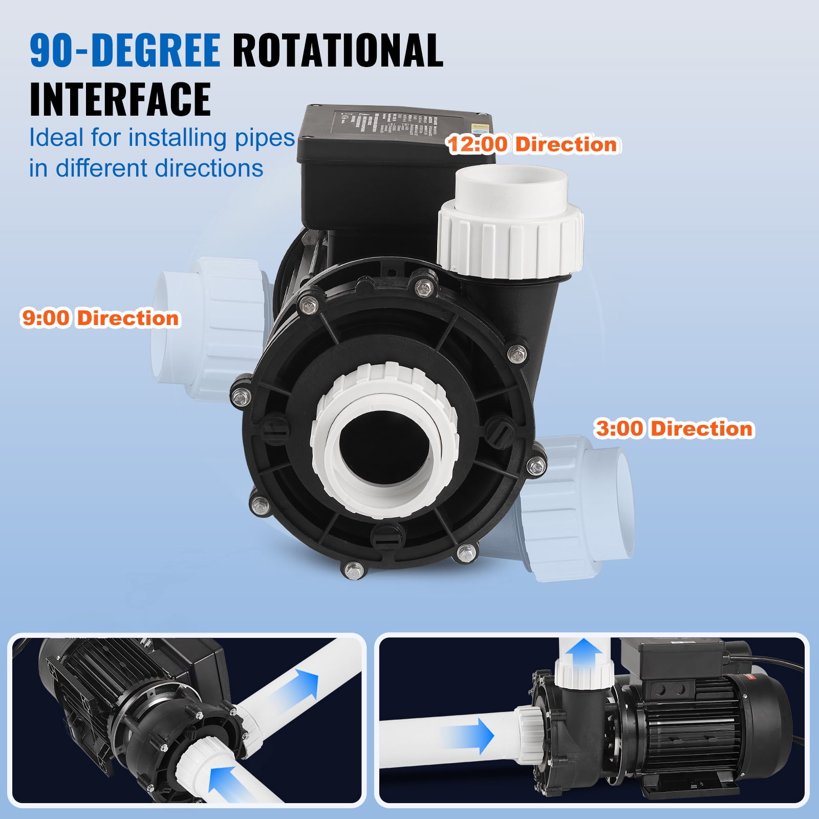 KFFKFF Dual Speed SPA Pump, 48-Frame, AC 110-120V Hot Tub SPA Pump, 1.5HP/150GPM/42.65ft High Speed or 0.46HP/70GPM/9.18ft Low Speed, 2" Port 90° Rotational Interface for Hot Tub
