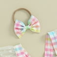 thumbnail image 4 of Bagilaanoe Newborn Easter Outfits Baby Girl Rompers Dress Plaid Print Fly Sleeve Bodysuits + Headband + Socks 3M 6M 12M 18M Infant Patchwork A-line Dresses, 4 of 7