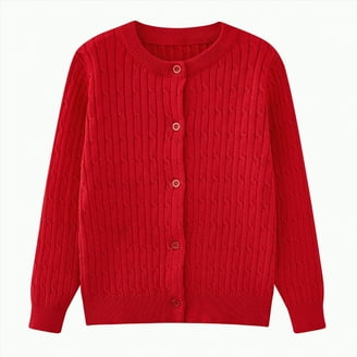 TOWED22 Girls Cardigan Sweaters Long Sleeve Cable Knitted Cropped
