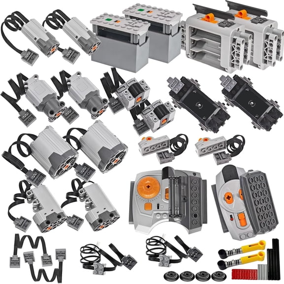 44Pcs Power-Function Kits Set M/L/XL Servo-Train-Motor-Set , IR Receiver, Adjustable Speed Remote-Control ,AA/AAA Battery Box ,Light Switch Building Block Kit For for STEM,MOC Bricks