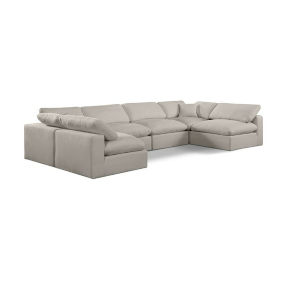Meridian Furniture Comfy Beige Linen Textured Fabric Modular Sectional