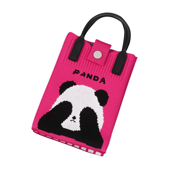 Bolsa de punto para teléfono para mujeres y niñas, adorable bolso de punto con estampado de panda para teléfono celular Rosa roja