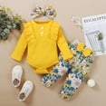 thumbnail image 6 of HWJAD Newborn Baby Girl Clothes, Infant Girl Outfits Long Sleeve Ruffle Romper + Floral Pants + Headband Set, 6 of 7
