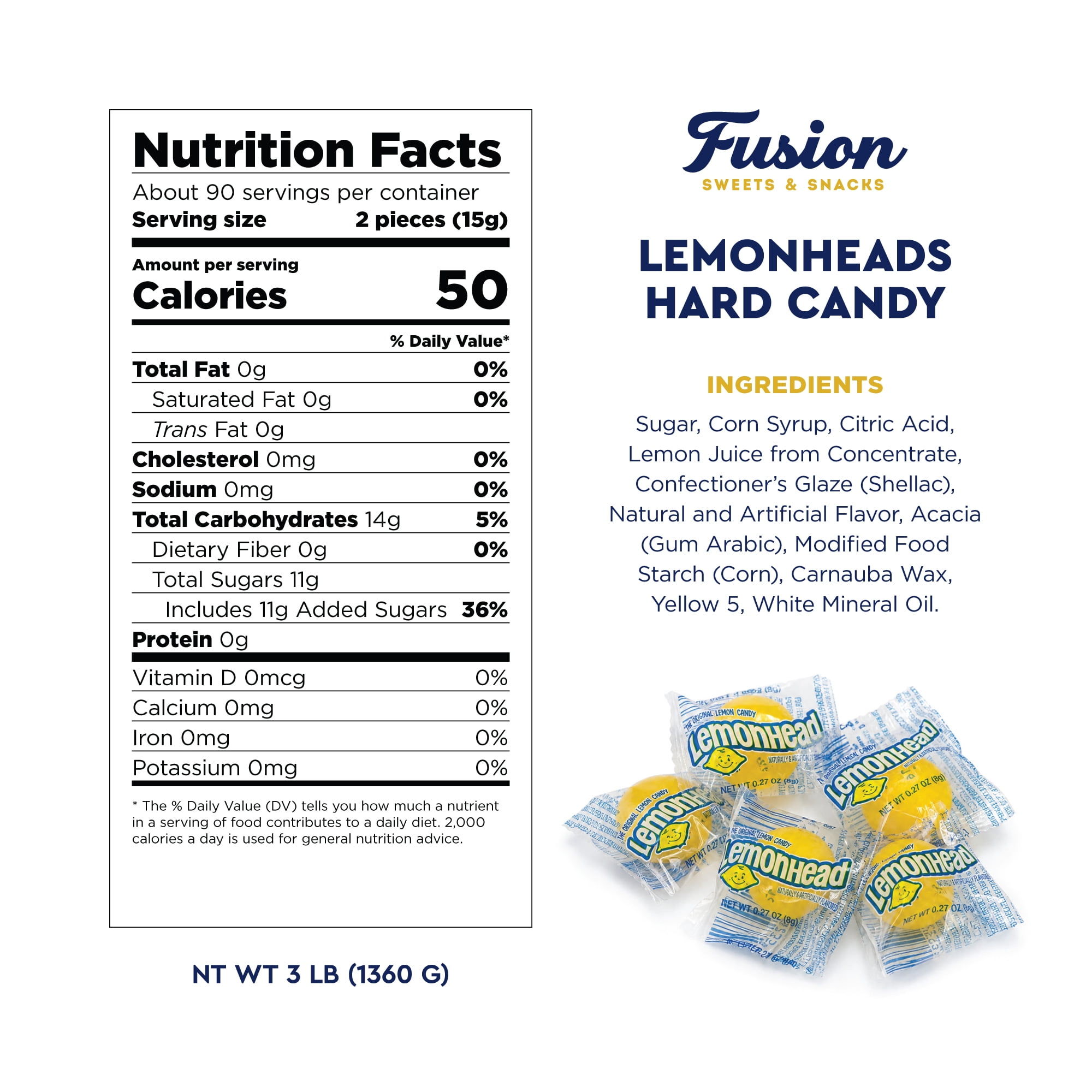 Lemonhead Candy - 3lb Bulk Bag (Approx. 185 Count), Individually Wrapped Original Lemon Head Hard Yellow Candies - The Perfect Candy For Parties, Holiday, Movie Nights And Snacking